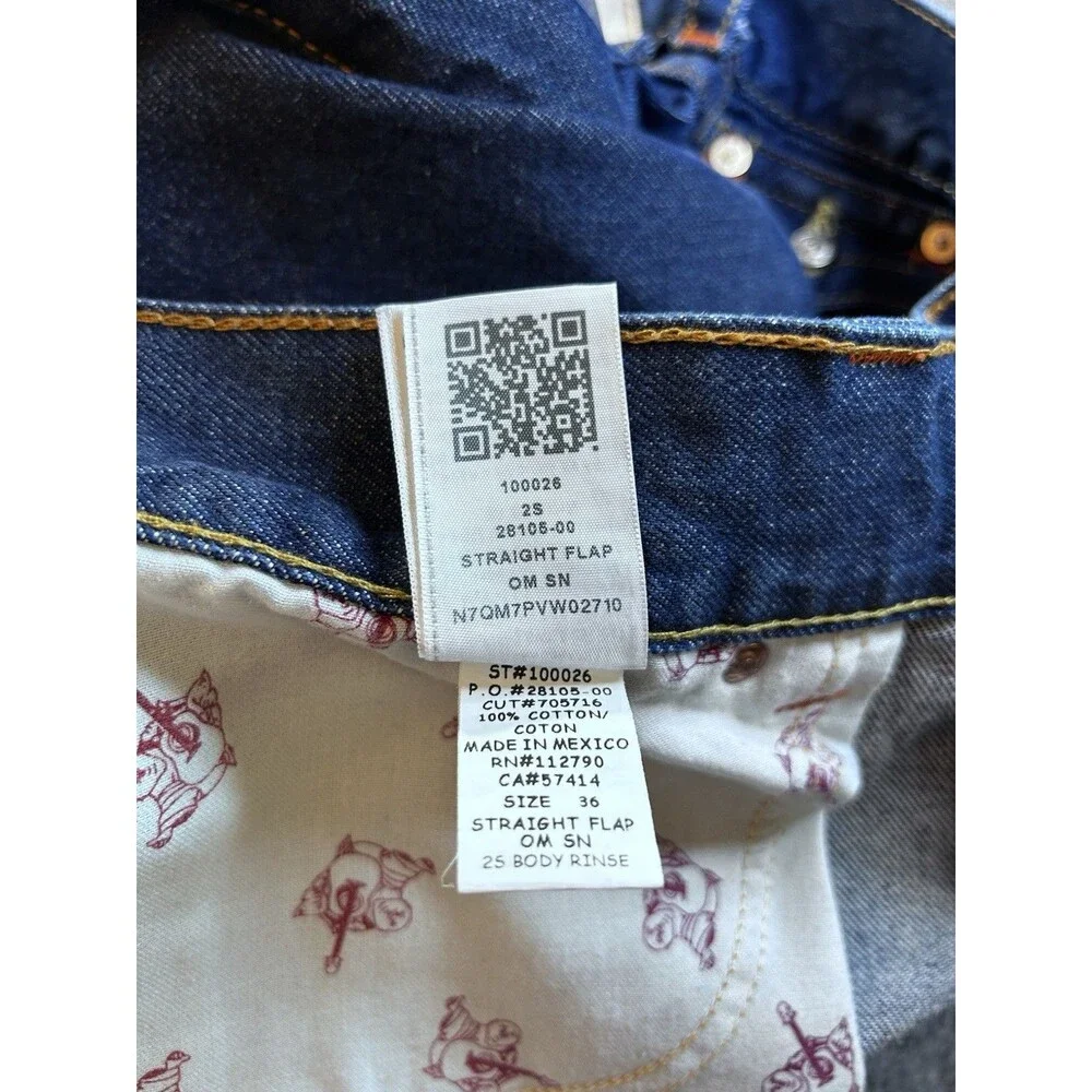 229$ True Religion World Tour Body Rinse Straight Flap Dark Wash Jeans Sz 36x34